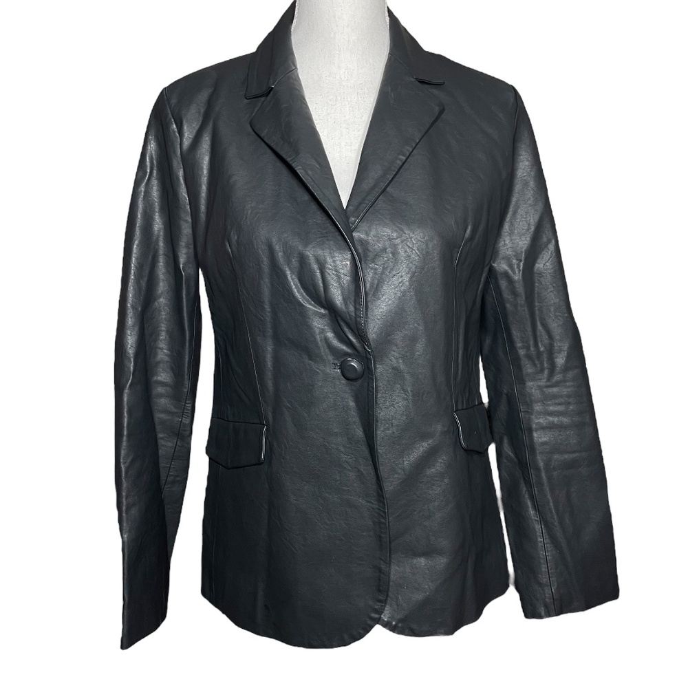 Blank NYC Leather Jacket S Vegan Faux Black Blazer Notched Collar Glam Rock Chic
